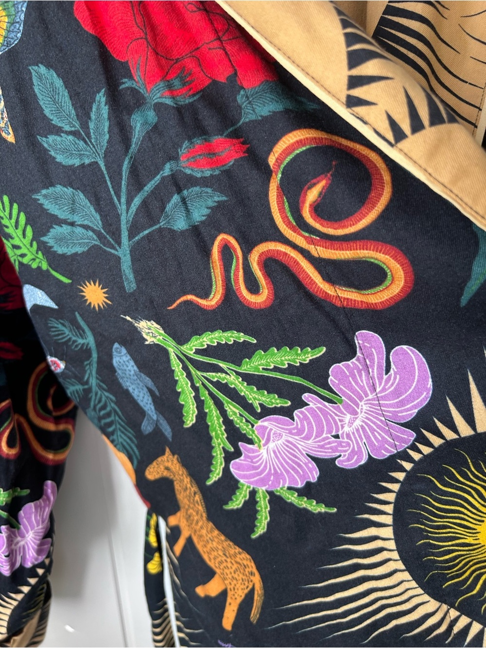 Anthropologie Black Sun & Botanical Print Robe - Picture 7 of 11